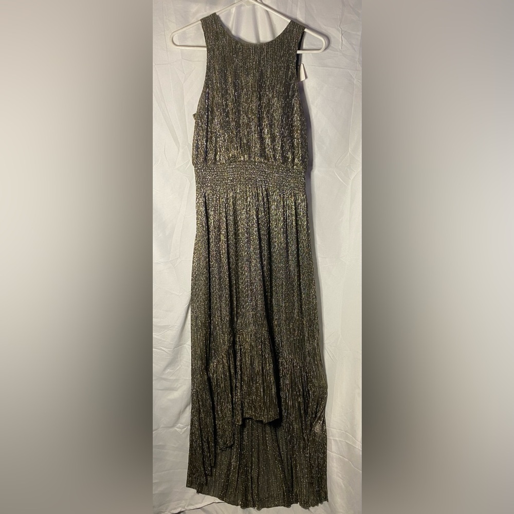 NWT Banana Republic Metallic Shimmer Gold Black Sleeveless Halter Dress